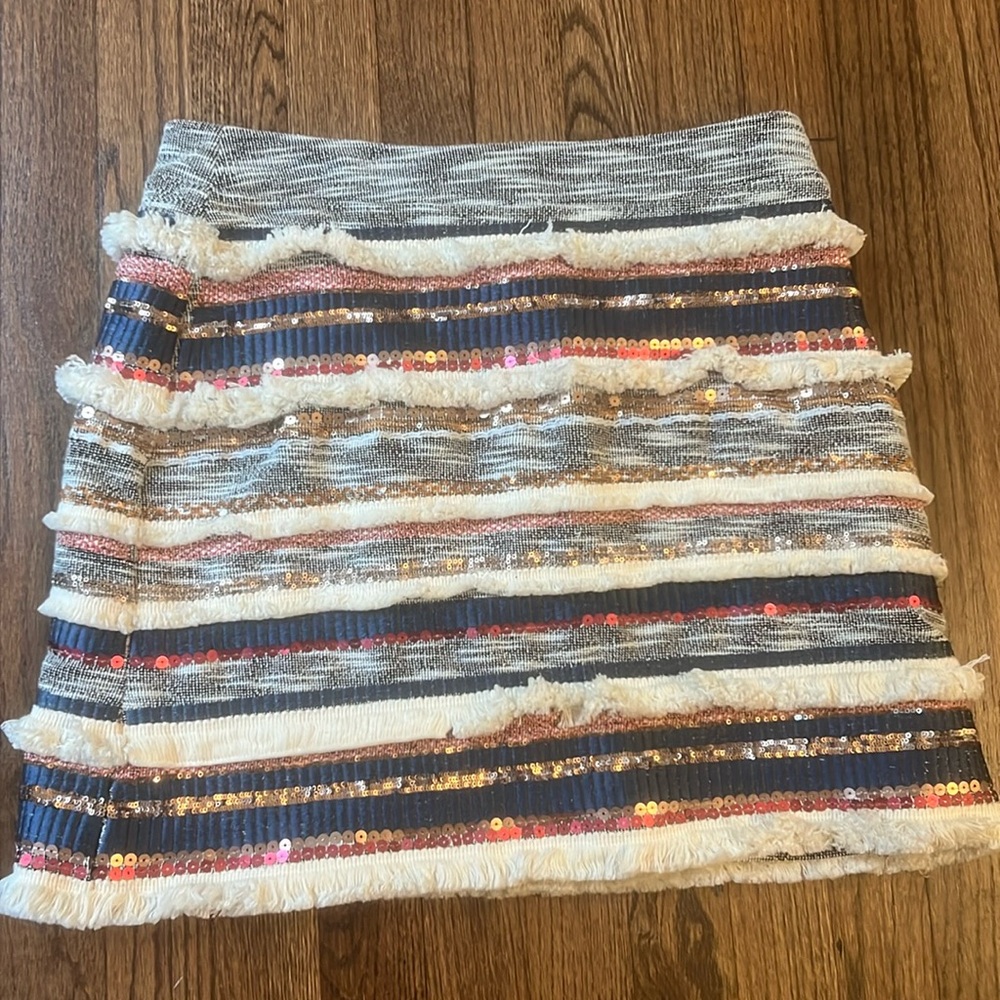 Sequin/fringe mini skirt.